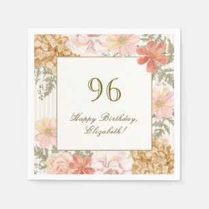 96th Birthday Napkin Autumn Colour Floral Stripe