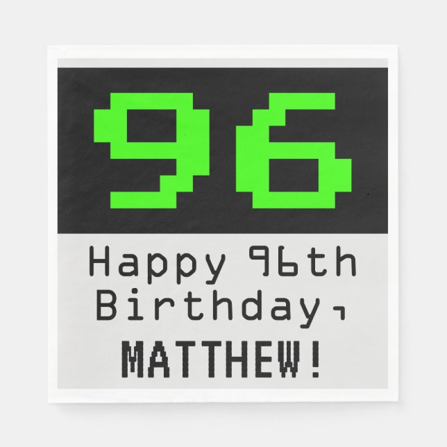 96th Birthday - Nerdy / Geeky Style "96" & Name Napkin (Front)