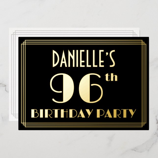 96th Birthday Party: Art Deco Look “96”, w/ Name (Front/Back)