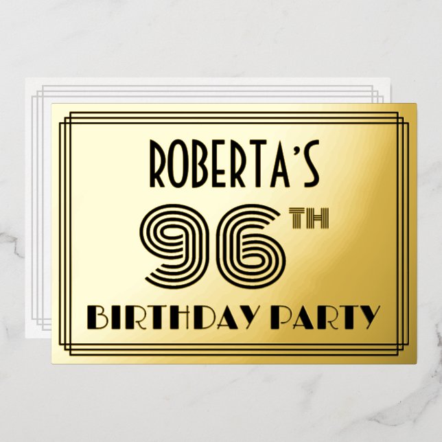 96th Birthday Party — Art Deco Style “96” & Name (Front/Back)