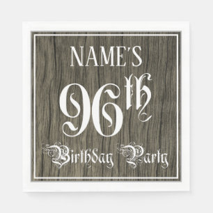 96th Birthday Party — Fancy Script, Faux Wood Lo Napkin
