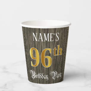 96th Birthday Party — Faux Gold & Faux Wood Looks Paper Cups