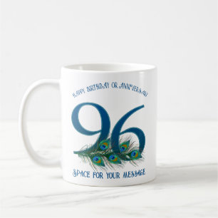 96th Birthday Peacock Feather Customizable Coffee Mug