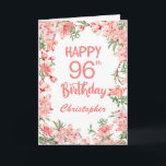 96th Birthday Pink Peach Peonies Watercolor Floral Card<br><div class="desc">96th Birthday Pink Peach Peonies Watercolor Floral Birthday Card. For further customisation,  please click the "Customise it" button and use our design tool to modify this template.</div>