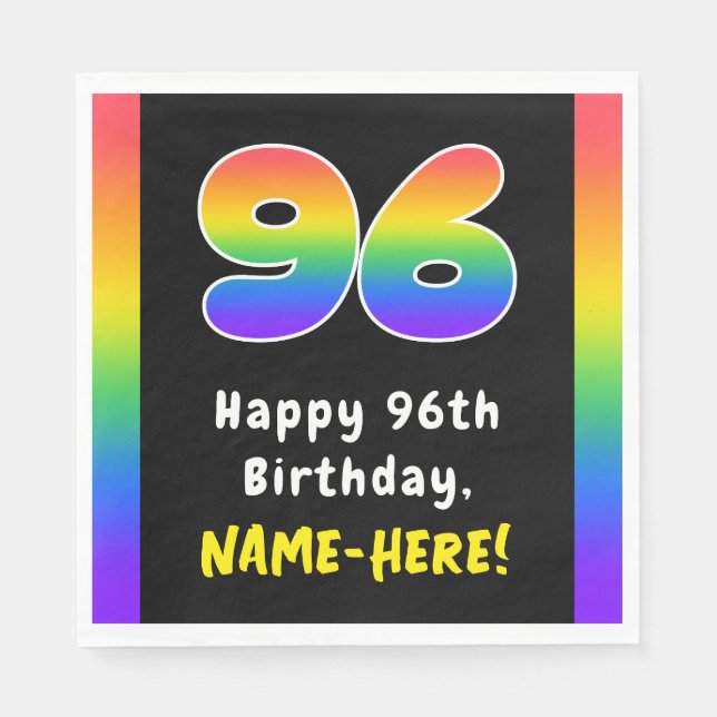 96th Birthday: Rainbow Spectrum # 96, Custom Name Napkin (Front)