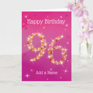 96th Birthday - Star Numbers - Pink/Purple- Age 96 Card