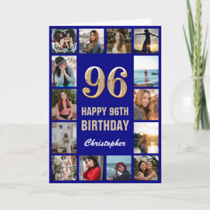 96th Happy Birthday Navy Blue & Gold Photo Collage Card