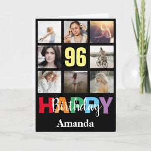 96th Happy Birthday Photo Collage Modern Black Card