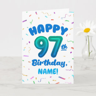 97th Balloon Number Custom Name Birthday Card