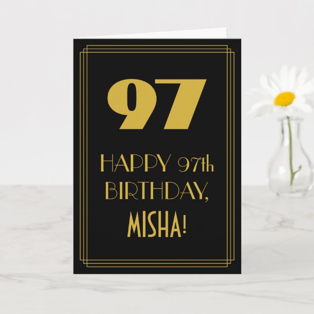 97th Birthday ~ Art Deco Inspired Look "97" & Name Card (Small Plant)