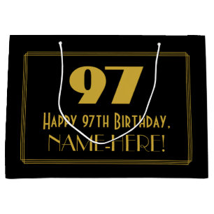 97th Birthday — Art Deco Inspired Look "97" & Name Large Gift Bag