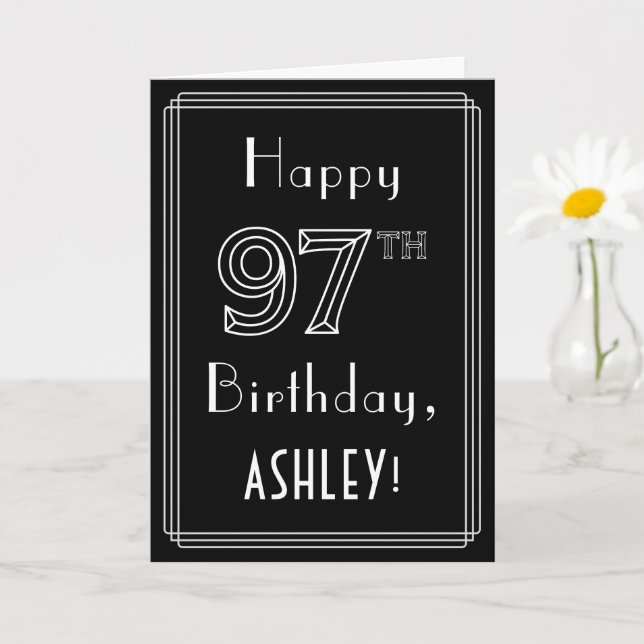 97th Birthday: Art Deco Style # 97 & Custom Name Card (Small Plant)