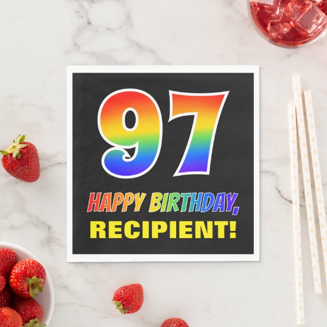 97th Birthday: Bold, Fun, Simple, Rainbow 97 Napkin (Insitu)
