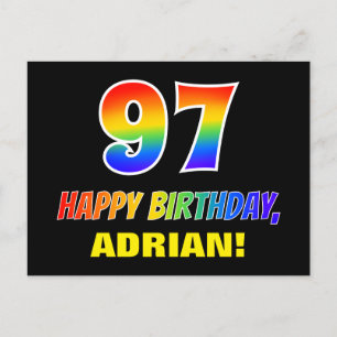 97th Birthday: Bold, Fun, Simple, Rainbow 97 Postcard