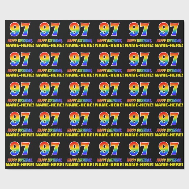 97th Birthday: Bold, Fun, Simple, Rainbow 97 Wrapping Paper (Seam)