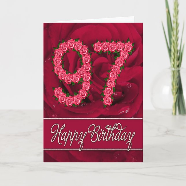 97th birthday card with roses and leaves (Front)