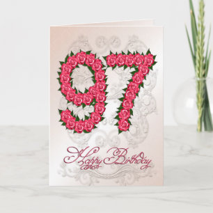 97th birthday card with roses and leaves