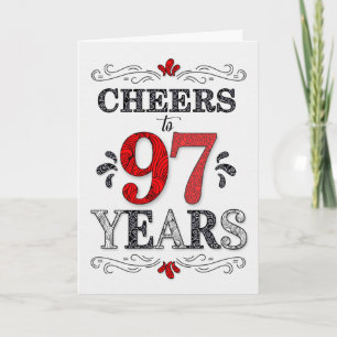 97th Birthday Cheers in Red White Black Pattern Card