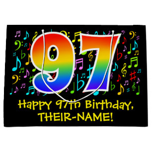 97th Birthday - Colorful Music Symbols, Rainbow 97 Large Gift Bag