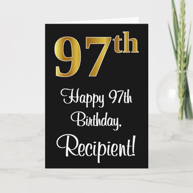 97th Birthday ~ Elegant Luxurious Faux Gold Look # Card (Front)