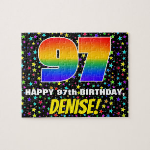 97th Birthday — Fun, Colourful Star Field Pattern Jigsaw Puzzle