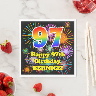 97th Birthday: Fun Fireworks Pattern + Rainbow 97 Napkin