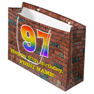 97th Birthday: Fun, Graffiti-Inspired Rainbow # 97 Large Gift Bag