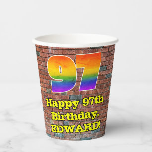97th Birthday: Fun Graffiti-Inspired Rainbow 97 Paper Cups