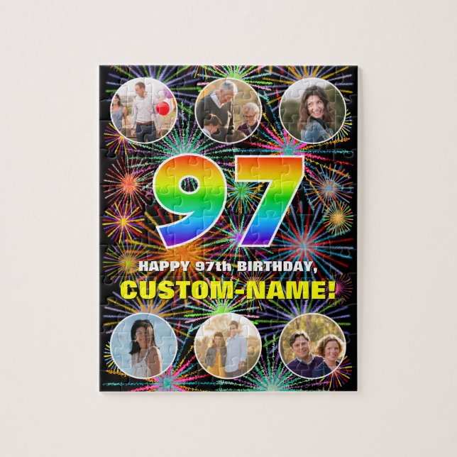 97th Birthday: Fun Rainbow #, Custom Name + Photos Jigsaw Puzzle (Vertical)