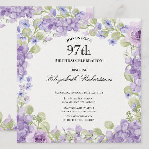 97th Birthday Invitation Elegant Purple Floral