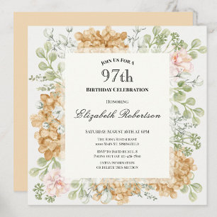97th Birthday Invitation in Elegant Autumn Colors