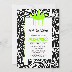 97th birthday invitations Men Party Graffiti Crown