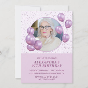 97th birthday invitations Photo Purple Balloons