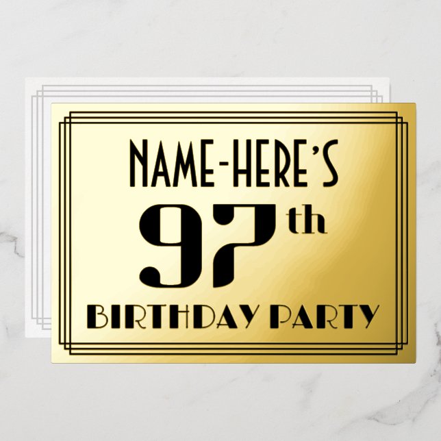 97th Birthday Party: Art Deco Look “97” and Name (Front/Back)