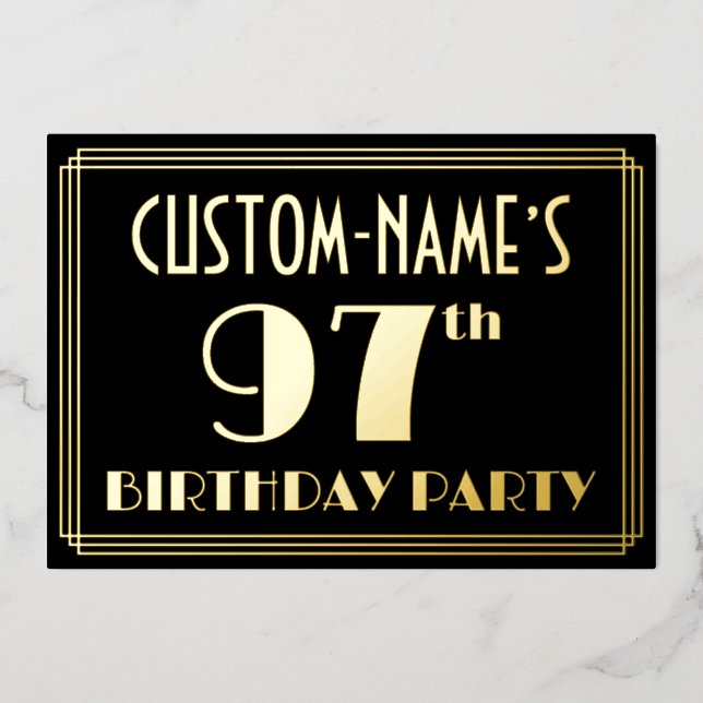 97th Birthday Party: Art Deco Look “97”, w/ Name (Front)