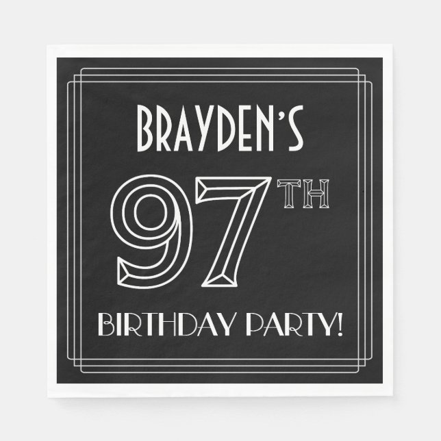 97th Birthday Party: Art Deco Style + Custom Name Napkin (Front)