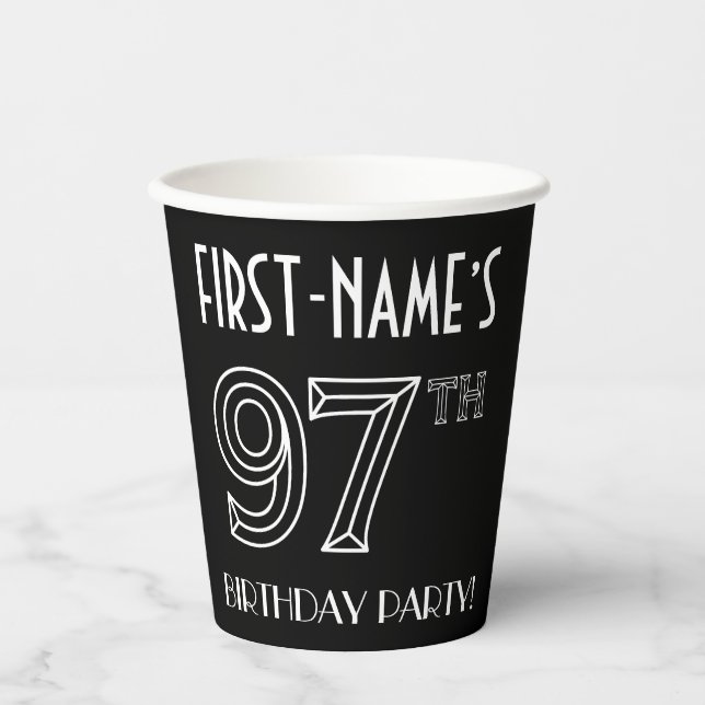 97th Birthday Party: Art Deco Style + Custom Name Paper Cups (Front)