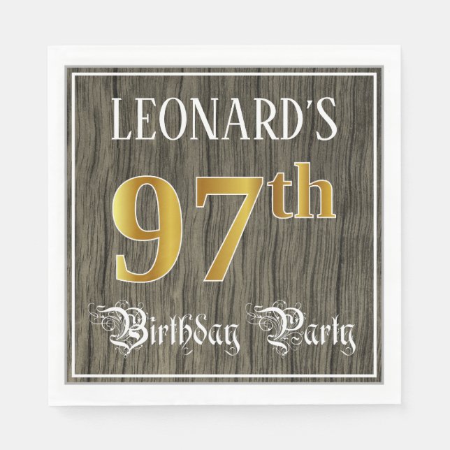 97th Birthday Party — Faux Gold & Faux Wood Looks Napkin (Front)
