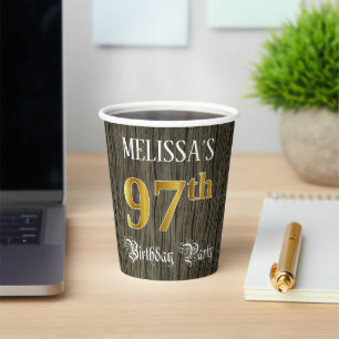97th Birthday Party — Faux Gold & Faux Wood Looks Paper Cups