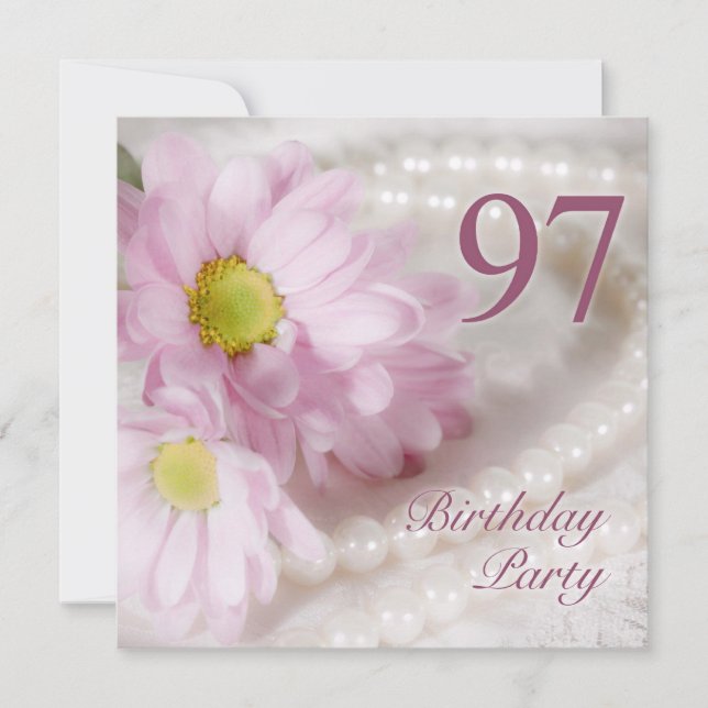 97th Birthday party invitation with daisies (Front)