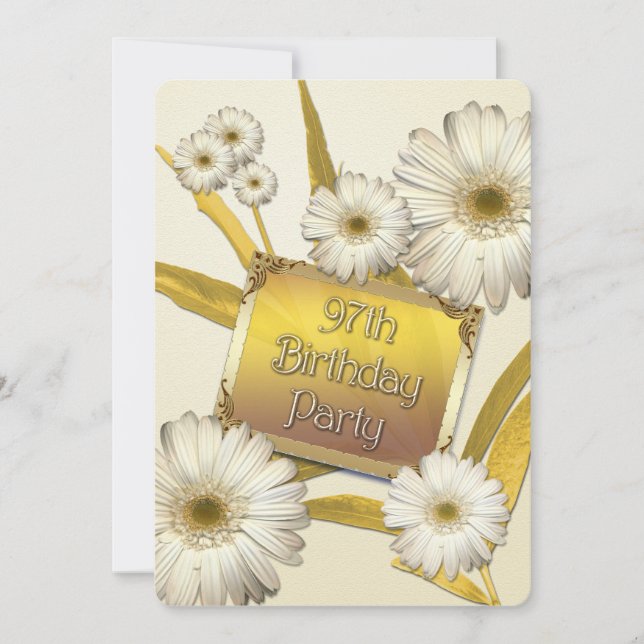 97th Birthday Party Invitation with daisies (Front)
