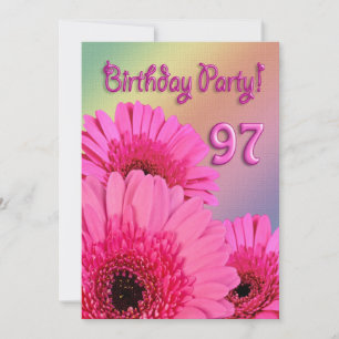 97th Birthday party invitation with pink flowers