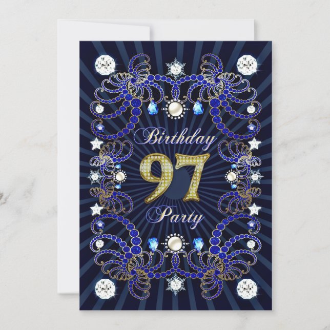 97th birthday party invite with masses of jewels (Front)