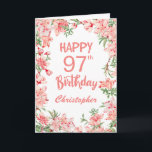 97th Birthday Pink Peach Peonies Watercolor Floral Card<br><div class="desc">97th Birthday Pink Peach Peonies Watercolor Floral Birthday Card. For further customisation,  please click the "Customise it" button and use our design tool to modify this template.</div>