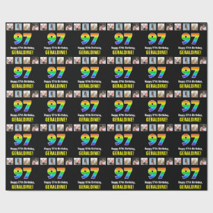 97th Birthday: Rainbow “97“; Custom Photos & Name Wrapping Paper