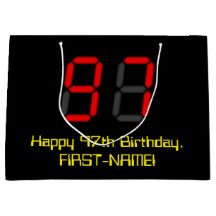 97th Birthday: Red Digital Clock Style "97" + Name Large Gift Bag