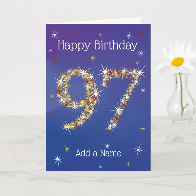 97th Birthday - Stars Numbers - Blue - Age 97 Card (Small Plant)