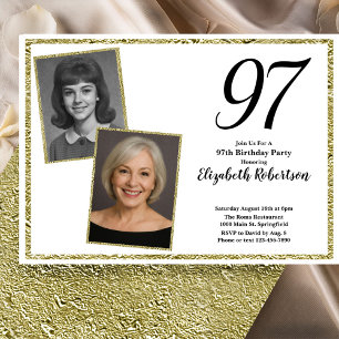 97th Custom Photo White and Gold  Invitation
