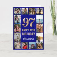 97th Happy Birthday Navy Blue & Gold Photo Collage
