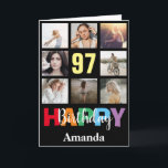 97th Happy Birthday Photo Collage Modern Black Card<br><div class="desc">97th Happy Birthday Photo Collage Modern Black Card with personalised name. For further customisation,  please click the "Customise it" button and use our design tool to modify this template.</div>